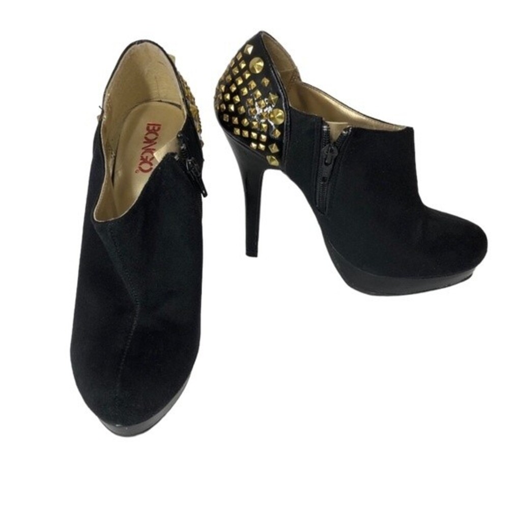 BONGO Faux Suede Black With Gold Studs Ankle Heels